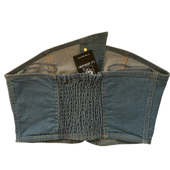 LA ARMARIO Denim Strapless Summer Casual Festival Large Top With Button BNWT - Picture 2 of 2